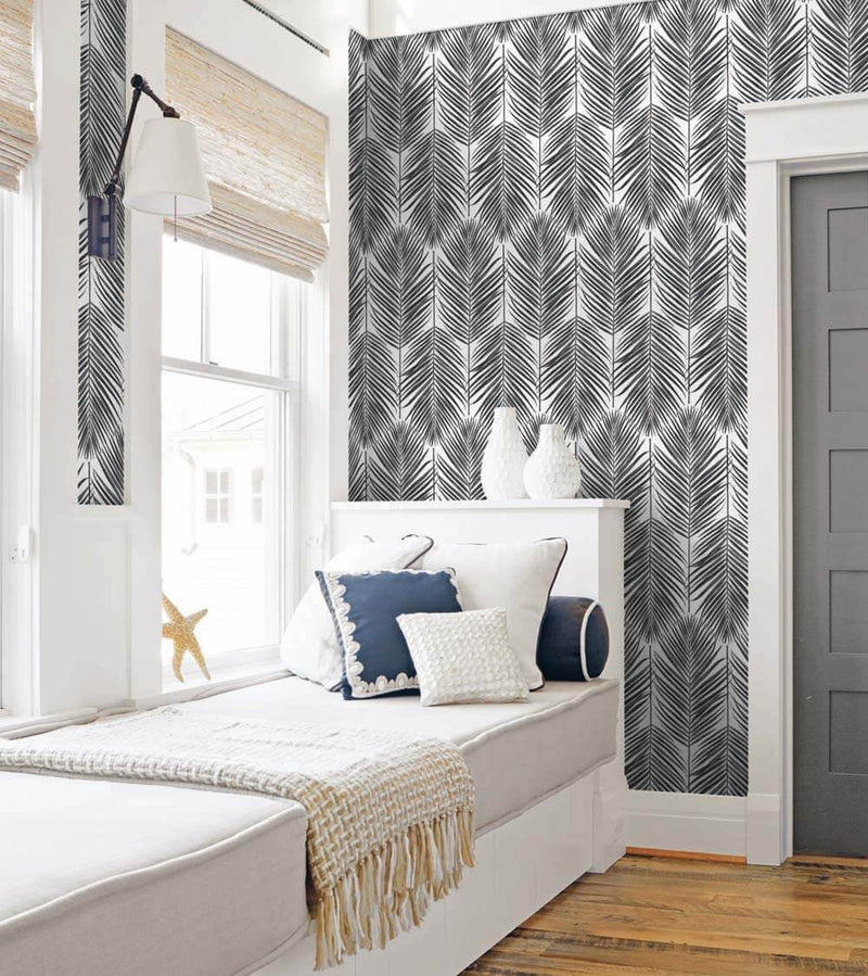 media image for Paradise Palm Peel-and-Stick Wallpaper in Ebony by NextWall 253