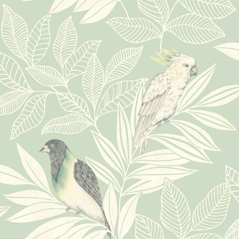 media image for Paradise Island Birds Wallpaper in Mint and Ivory from the Boho Rhapsody Collection by Seabrook Wallcoverings 225