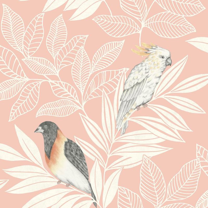 media image for Paradise Island Birds Wallpaper in Pink Sunset and Ivory from the Boho Rhapsody Collection by Seabrook Wallcoverings 231