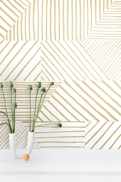 product image for Parquet Wallpaper in Gold on Cream design by Thatcher Studio 12