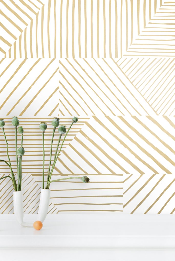 media image for Parquet Wallpaper in Gold on Cream design by Thatcher Studio 211