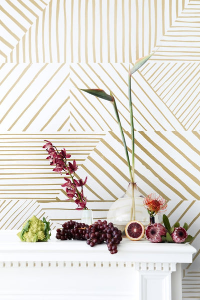 product image for Parquet Wallpaper in Gold on Cream design by Thatcher Studio 40