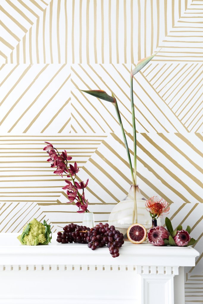 media image for Parquet Wallpaper in Gold on Cream design by Thatcher Studio 285