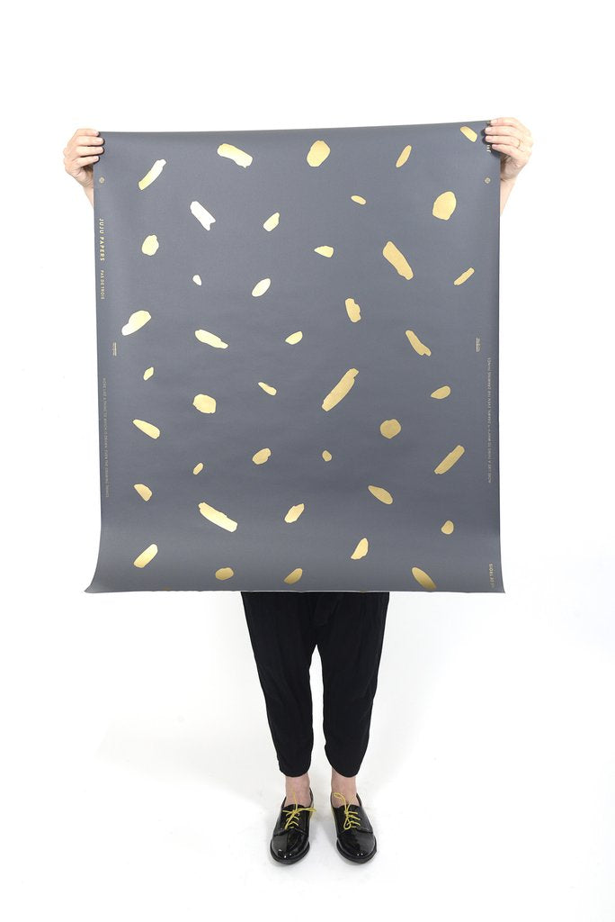 media image for Pas de Trois Wallpaper in Gold on Charcoal design by Thatcher Studio 285