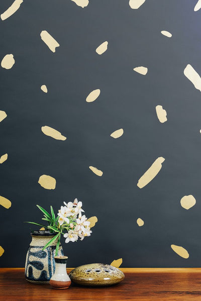 product image for Pas de Trois Wallpaper in Gold on Charcoal design by Thatcher Studio 31