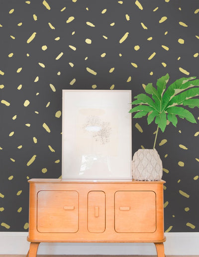 product image for Pas de Trois Wallpaper in Gold on Charcoal design by Thatcher Studio 72