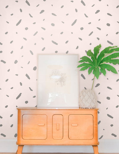 product image for Pas de Trois Wallpaper in Gunmetal on Blush design by Thatcher Studio 90
