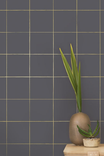 product image for Pascal Wallpaper in Gold on Charcoal design by Thatcher Studio 34