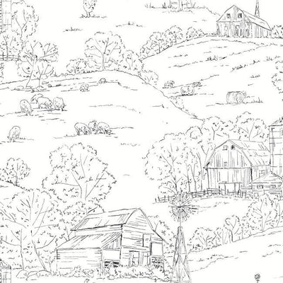 product image for Pasture Toile Wallpaper in Black and White from the Simply Farmhouse Collection by York Wallcoverings 51