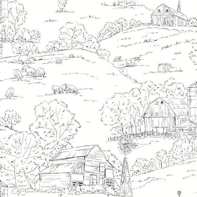 product image of sample pasture toile wallpaper in black and white from the simply farmhouse collection by york wallcoverings 1 560