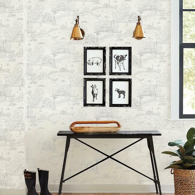 media image for Pasture Toile Wallpaper in Taupe and Charcoal from the Simply Farmhouse Collection by York Wallcoverings 225
