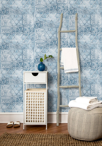 product image for Patchwork Peel-and-Stick Wallpaper in Blue and Eggshell by NextWall 96