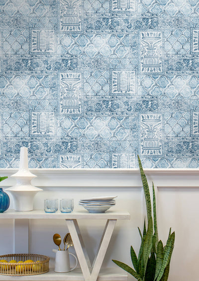 product image for Patchwork Peel-and-Stick Wallpaper in Blue and Eggshell by NextWall 76