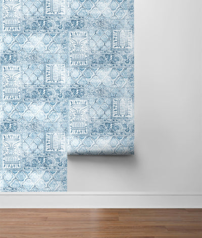 product image for Patchwork Peel-and-Stick Wallpaper in Blue and Eggshell by NextWall 38