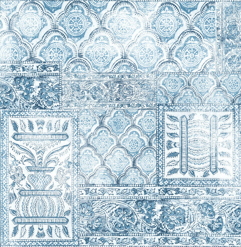 media image for Patchwork Peel-and-Stick Wallpaper in Blue and Eggshell by NextWall 28