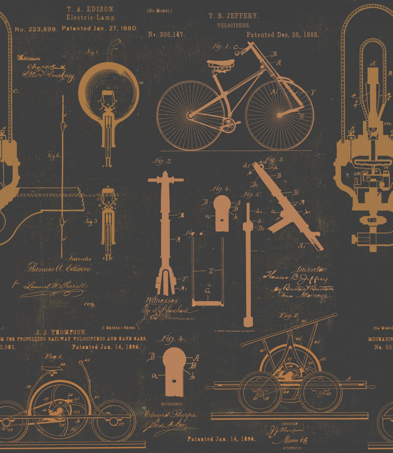 media image for Patents Wallpaper in Brown and Copper from the Eclectic Collection by Mind the Gap 281