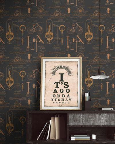product image for Patents Wallpaper in Brown and Copper from the Eclectic Collection by Mind the Gap 30