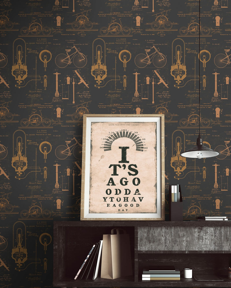 media image for Patents Wallpaper in Brown and Copper from the Eclectic Collection by Mind the Gap 225