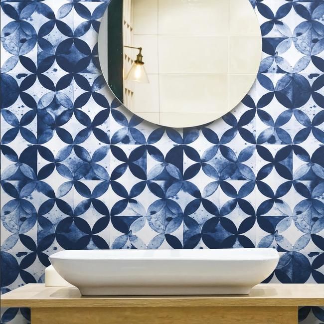 media image for Paul Brent Moroccan Tile Peel & Stick Wallpaper in Blue by RoomMates for York Wallcoverings 246