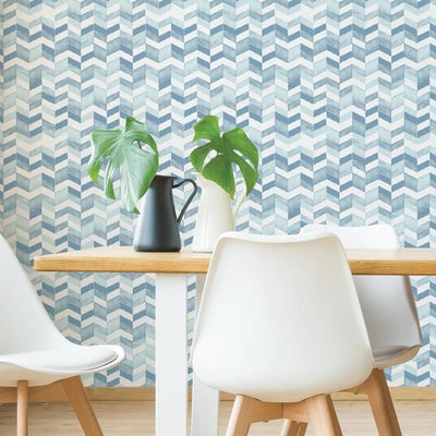 product image for Paul Brent Watercolor Chevron Peel & Stick Wallpaper in Soft Blue by RoomMates for York Wallcoverings 55