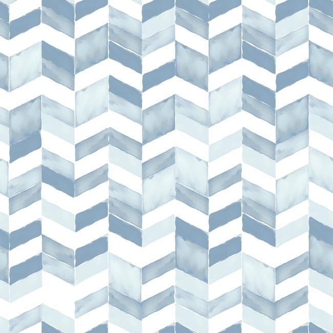 media image for Paul Brent Watercolor Chevron Peel & Stick Wallpaper in Soft Blue by RoomMates for York Wallcoverings 289