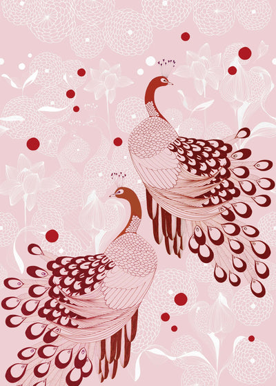 product image of sample peaceful peacocks wall mural in pink by walls republic 1 577