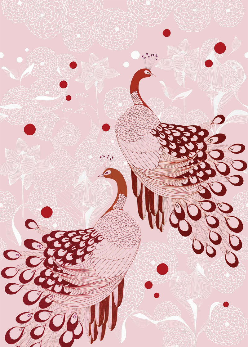 media image for sample peaceful peacocks wall mural in pink by walls republic 1 211