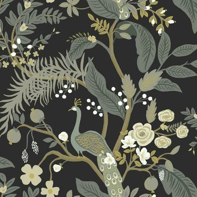 product image of sample peacock wallpaper in black from the rifle paper co collection by york wallcoverings 1 554