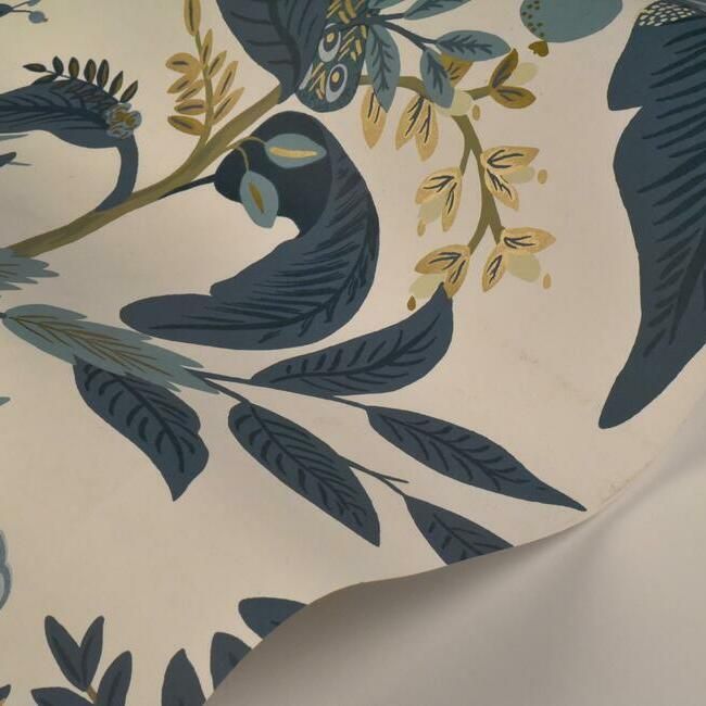 media image for Peacock Wallpaper in Blue and White from the Rifle Paper Co. Collection by York Wallcoverings 28