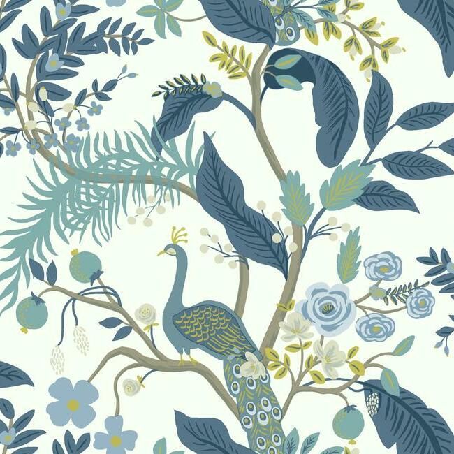 media image for Peacock Wallpaper in Blue and White from the Rifle Paper Co. Collection by York Wallcoverings 256