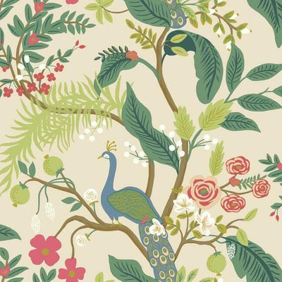 product image of sample peacock wallpaper in light pink from the rifle paper co collection by york wallcoverings 1 587