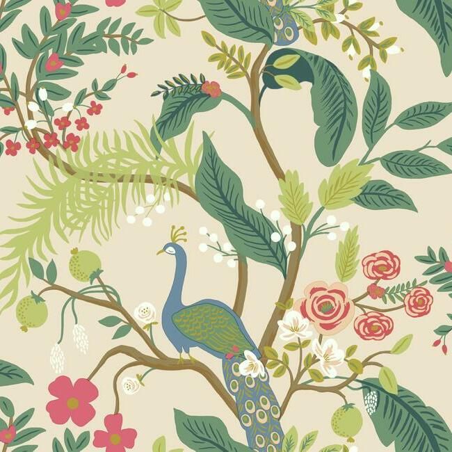 media image for sample peacock wallpaper in light pink from the rifle paper co collection by york wallcoverings 1 285