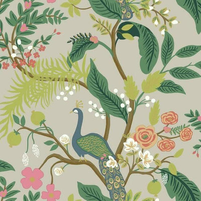 product image of sample peacock wallpaper in linen from the rifle paper co collection by york wallcoverings 1 577