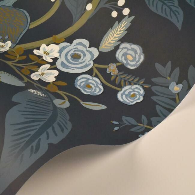 media image for Peacock Wallpaper in Navy from the Rifle Paper Co. Collection by York Wallcoverings 281