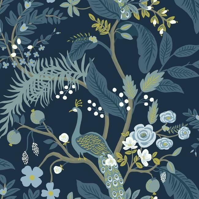 media image for sample peacock wallpaper in navy from the rifle paper co collection by york wallcoverings 1 272