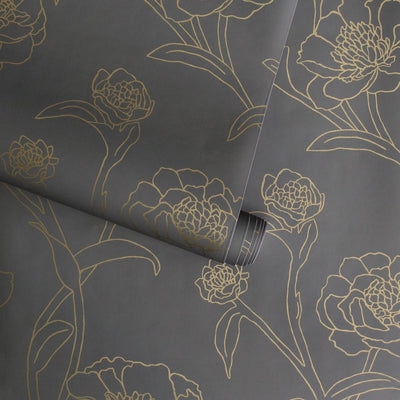 product image for Peonies Self-Adhesive Wallpaper in Noir design by Tempaper 4