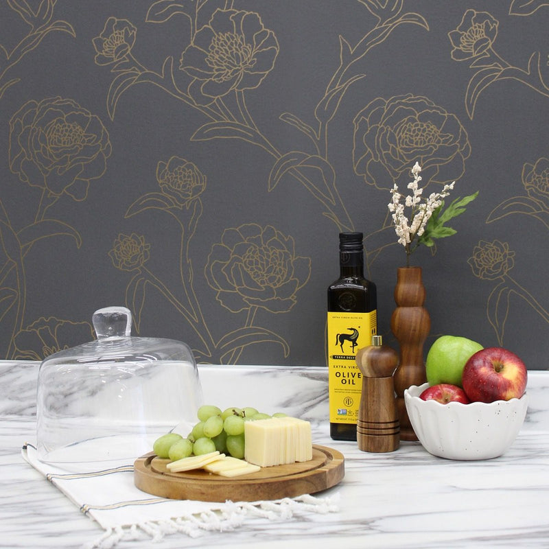 media image for Peonies Self-Adhesive Wallpaper in Noir design by Tempaper 227
