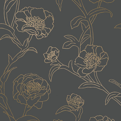 product image of sample peonies self adhesive wallpaper in noir design by tempaper 1 519