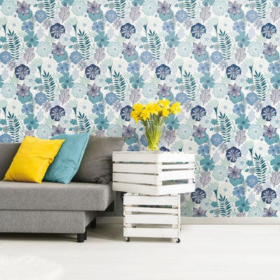 product image for Perennial Blooms Peel & Stick Wallpaper in Blue by RoomMates for York Wallcoverings 27