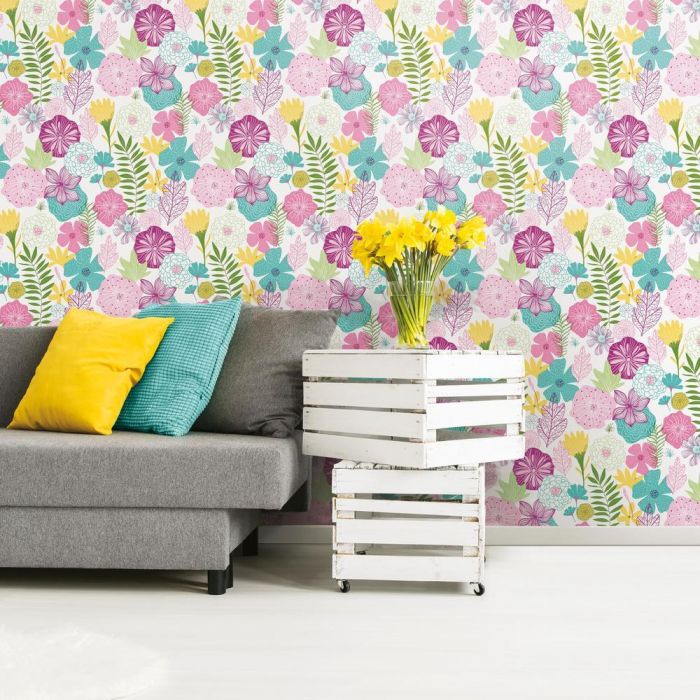 media image for Perennial Blooms Peel & Stick Wallpaper in Purple by RoomMates for York Wallcoverings 24