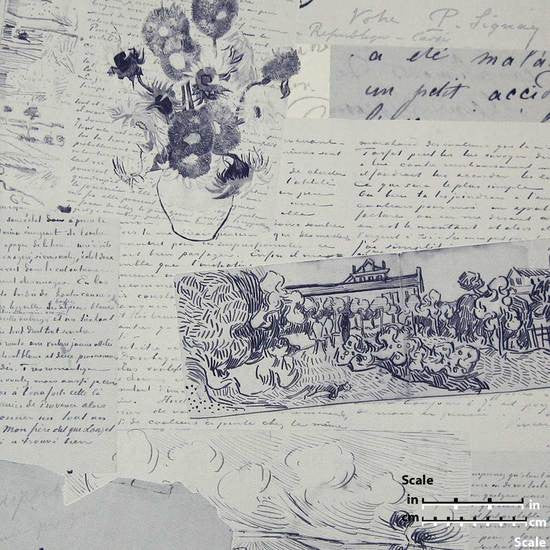 media image for Photos and Letters Wallpaper in Mid Blue from the Van Gogh Collection by Burke Decor 261