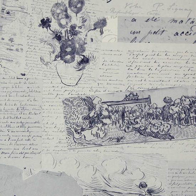 product image of Photos and Letters Wallpaper in Mid Blue from the Van Gogh Collection by Burke Decor 517