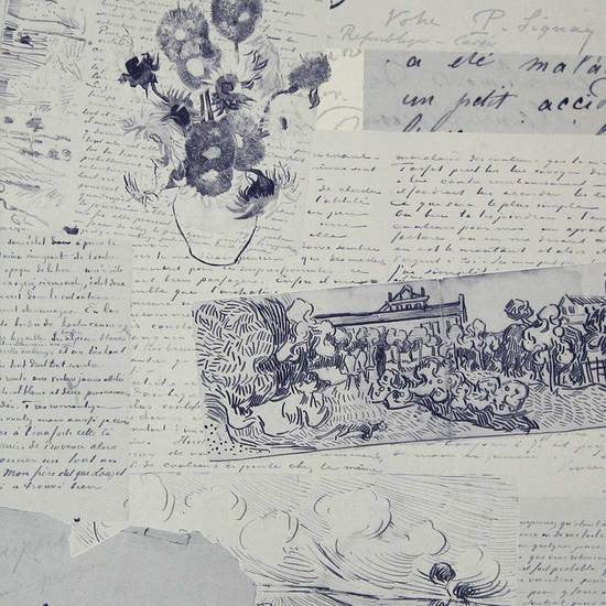 media image for Photos and Letters Wallpaper in Mid Blue from the Van Gogh Collection by Burke Decor 246