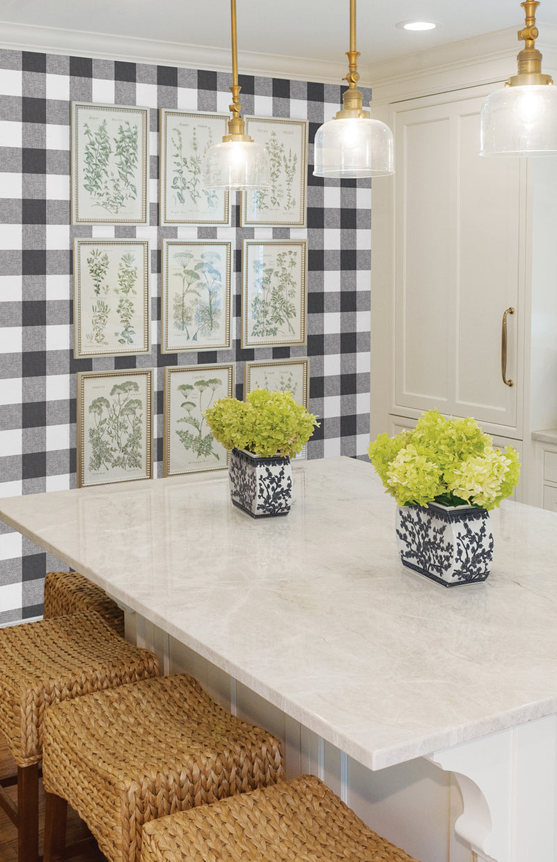 media image for Picnic Plaid Peel-and-Stick Wallpaper in Black and White by NextWall 219