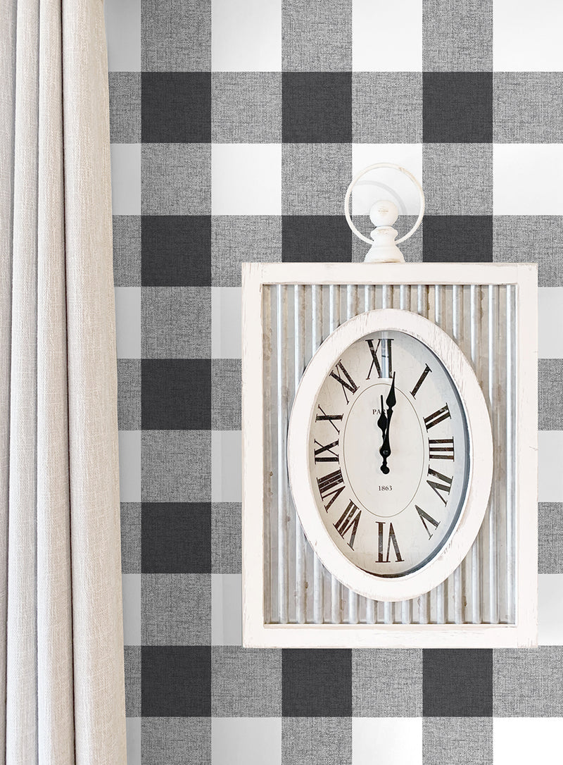 media image for Picnic Plaid Peel-and-Stick Wallpaper in Black and White by NextWall 28
