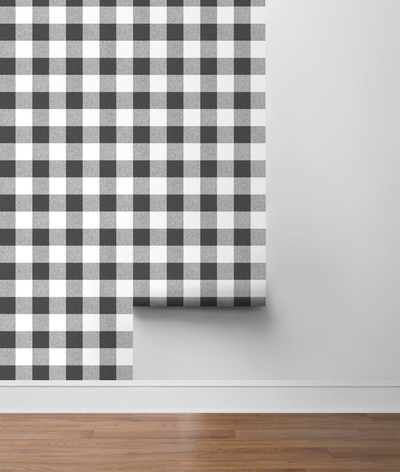 media image for Picnic Plaid Peel-and-Stick Wallpaper in Black and White by NextWall 244