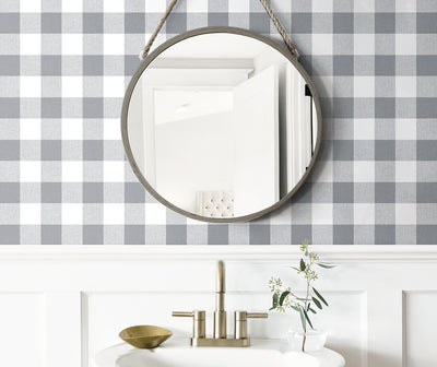 product image for Picnic Plaid Peel-and-Stick Wallpaper in Grey and White by NextWall 26