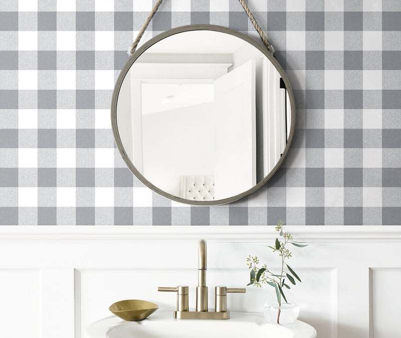 media image for Picnic Plaid Peel-and-Stick Wallpaper in Grey and White by NextWall 270