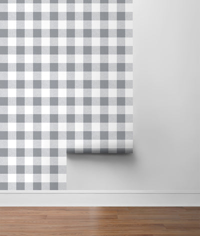 product image for Picnic Plaid Peel-and-Stick Wallpaper in Grey and White by NextWall 45