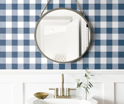 product image for Picnic Plaid Peel-and-Stick Wallpaper in Navy and White by NextWall 1